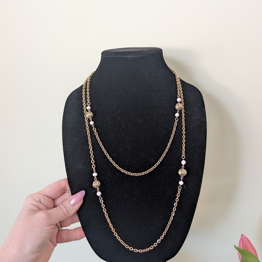 Vintage Goldtone Chain Necklace with Pearl Accents